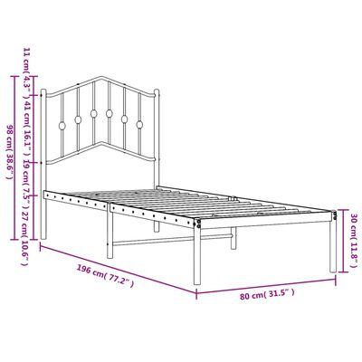 vidaXL Metalinis lovos rėmas su galvūgaliu, juodos spalvos, 75x190cm