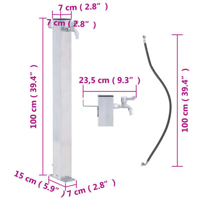 vidaXL Vandens kolonėlė sodui, 100cm, nerūdijantis plienas, kvadratinė