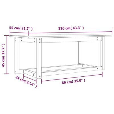 vidaXL Kavos staliukas, pilkas, 110x55x45cm, pušies medienos masyvas