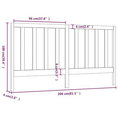 vidaXL Lovos galvūgalis, pilkas, 206x4x100cm, pušies medienos masyvas