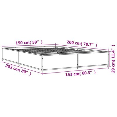 vidaXL Lovos rėmas, rudas ąžuolo, 150x200cm, apdirbta mediena/metalas