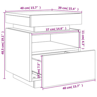 vidaXL Naktinė spintelė su LED lemputėmis, dūminė, 40x39x48,5cm