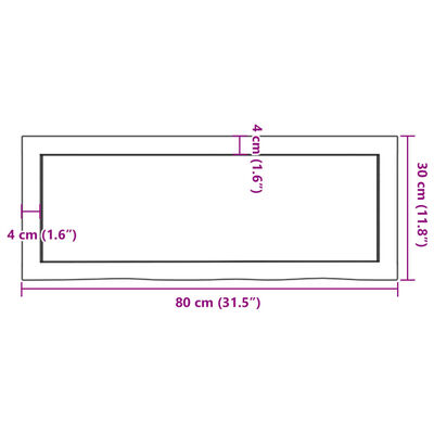 vidaXL Vonios kambario stalviršis, 80x30x(2–6)cm, medienos masyvas