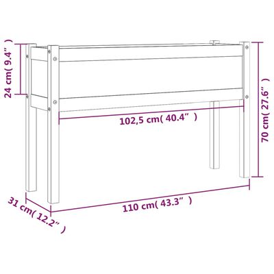 vidaXL Sodo lovelis, 110x31x70cm, pušies medienos masyvas