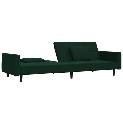 vidaXL Dvivietė sofa-lova su dvejomis pagalvėmis, žalia, aksomas