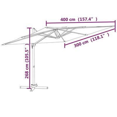 vidaXL Gembinis skėtis su aliuminio stulpu, mėlynas, 400x300cm