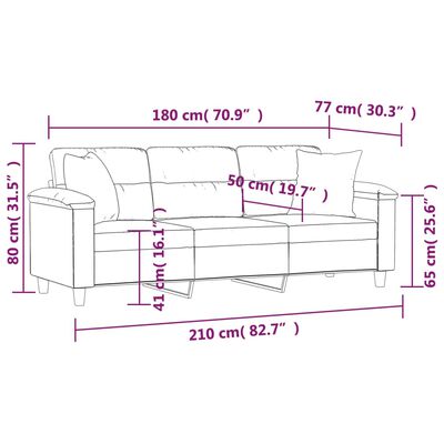 vidaXL Trivietė sofa su pagalvėmis, tamsiai pilka, 180cm, audinys