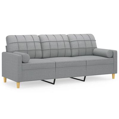 vidaXL Trivietė sofa su pagalvėlėmis, šviesiai pilka, 180cm, audinys