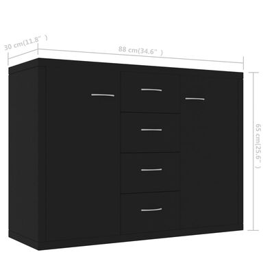 vidaXL Šoninė spintelė, juodos spalvos, 88x30x65cm, apdirbta mediena