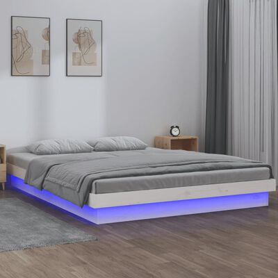 vidaXL Lovos rėmas su LED, baltas, 150x200cm, mediena, didelis