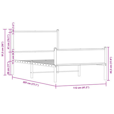 vidaXL Lovos rėmas su galvūgaliu/kojūgaliu, rudos, 107x203cm, metalas