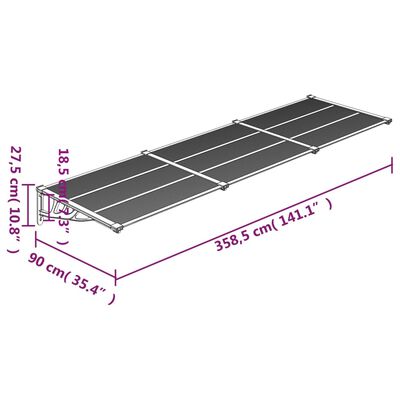 vidaXL Stogelis durims, juodas ir skaidrus, 358,5x90cm, polikarbonatas