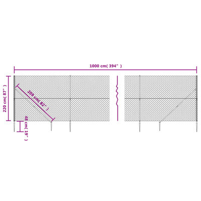 vidaXL Tinklinė tvora su smaigais, sidabrinės spalvos, 2,2x10m