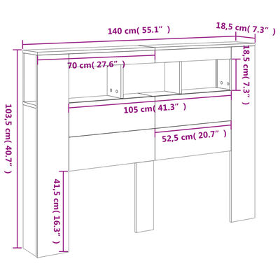 vidaXL LED galvūgalis, baltas, 140x18,5x103,5cm, apdirbta mediena