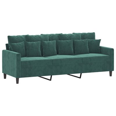 vidaXL Trivietė sofa su pakoja, tamsiai žalios spalvos, 180cm, aksomas