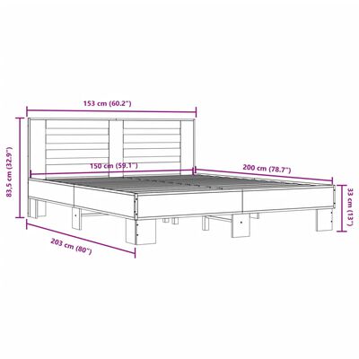 vidaXL Lovos rėmas, ąžuolo, 150x200cm, apdirbta mediena ir metalas