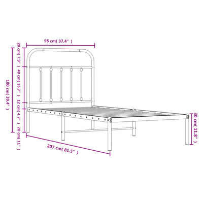 vidaXL Metalinis lovos rėmas su galvūgaliu, juodos spalvos, 90x200cm