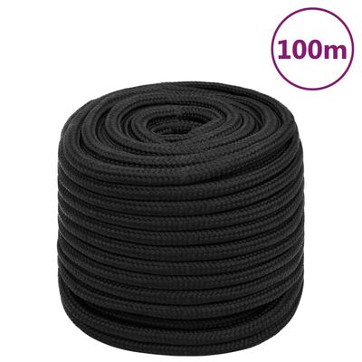 vidaXL Valties virvė, visiškai juoda, 18mm, 100m, polipropilenas