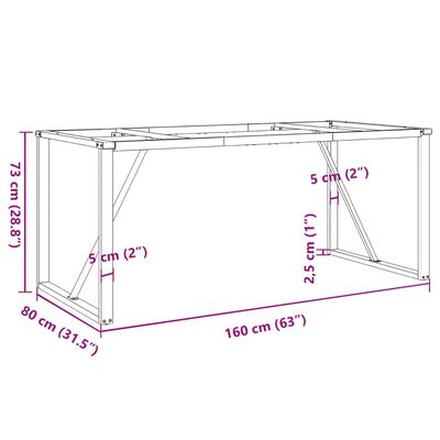 vidaXL Valgomojo stalo kojos, 160x80x73cm, ketus, O formos rėmas