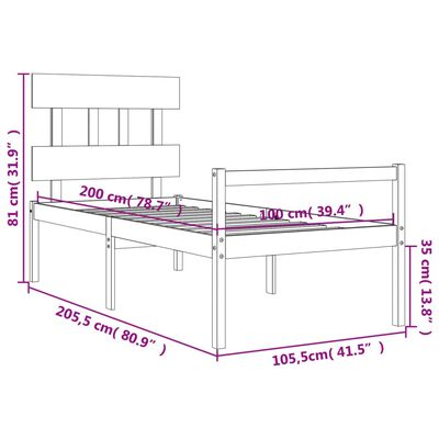 vidaXL Lova senjorams su galvūgaliu, pilkas, 100x200 cm, medienos