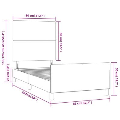 vidaXL Lovos rėmas su galvūgaliu, pilkas, 80x200cm, dirbtinė oda