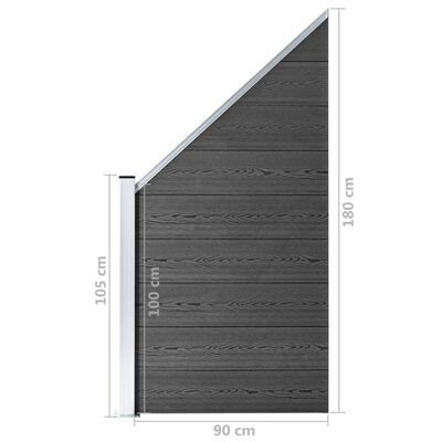 vidaXL Tvoros segmentų rinkinys, juodos spalvos, 1138x(105-186)cm, WPC