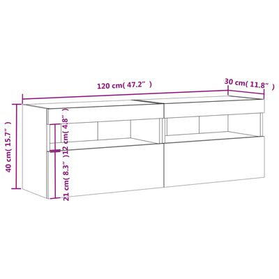 vidaXL Sieninės TV spintelės su LED, 2vnt., juodos, 60x30x40cm