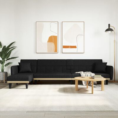 vidaXL L formos sofa-lova, juodos spalvos, 275x140x70cm, audinys