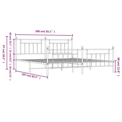 vidaXL Lovos rėmas su galvūgaliu/kojūgaliu, juodas, 200x200cm, metalas