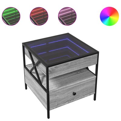 vidaXL Kavos staliukas su Infinity LED lemputėmis, pilkas, 50x50x51cm