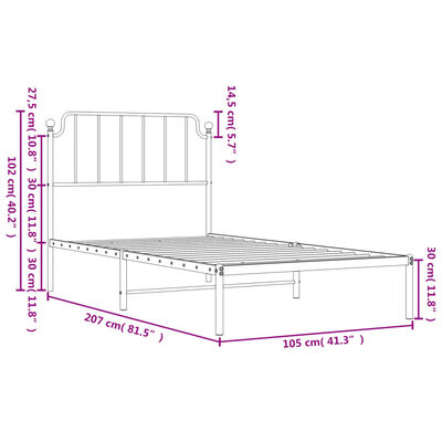 vidaXL Metalinis lovos rėmas su galvūgaliu, baltos spalvos, 100x200cm