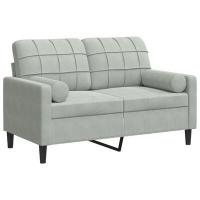 vidaXL Dvivietė sofa su pagalvėlėmis, šviesiai pilka, 120cm, aksomas