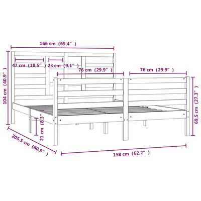 vidaXL Lovos rėmas be čiužinio, 160x200cm, medienos masyvas