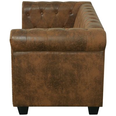 vidaXL Chesterfield dvivietė sofa, dirbtinė oda, ruda