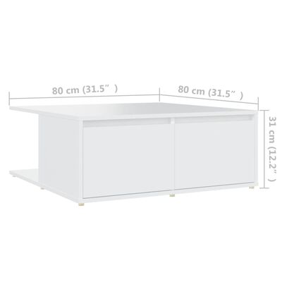 vidaXL Kavos staliukas, baltos spalvos, 80x80x31cm, apdirbta mediena