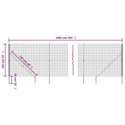 vidaXL Vielinė tinklinė tvora su smaigais, antracito spalvos, 1,4x10m