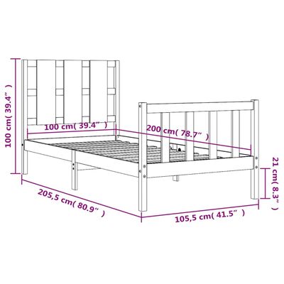 vidaXL Lovos rėmas su galvūgaliu, juodas, 100x200cm, medienos masyvas