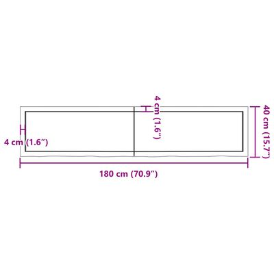 vidaXL Vonios kambario stalviršis, 180x40x(2–6) cm, medienos masyvas