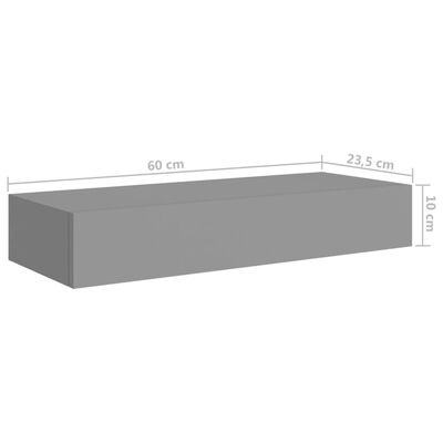 vidaXL Lentynos su stalčiais, 2vnt., pilkos, 60x23,5x10cm, MDF
