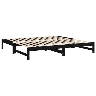 vidaXL Ištraukiama lova, juoda, 2x(100x200)cm, pušies medienos masyvas