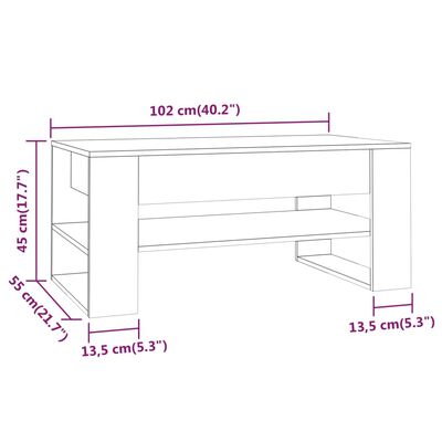 vidaXL Kavos staliukas, baltas/ąžuolo, 102x55x45cm, apdirbta mediena