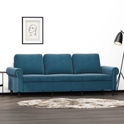 vidaXL Trivietė sofa, mėlynos spalvos, 180cm, aksomas