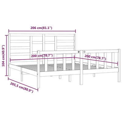 vidaXL Lovos rėmas, juodos spalvos, 200x200cm, pušies medienos masyvas