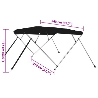 vidaXL Bimini viršaus stogelis, juodas, 243x210x137cm, 4 lankų rėmas