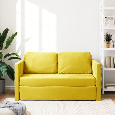 vidaXL Grindų sofa-lova, 2-1, tamsiai geltona, 122x204x55cm, aksomas