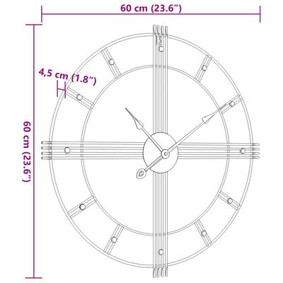 vidaXL Sieninis laikrodis, juodos spalvos, 60cm, geležis