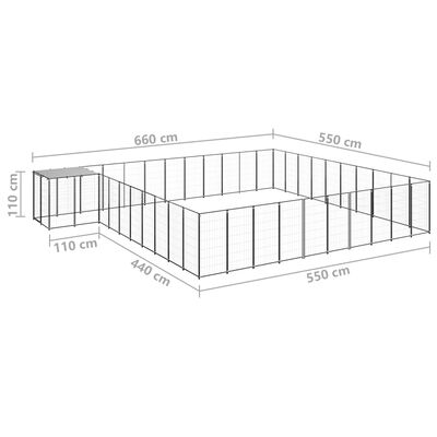 vidaXL Voljeras šunims, juodos spalvos, 31,46m², plienas