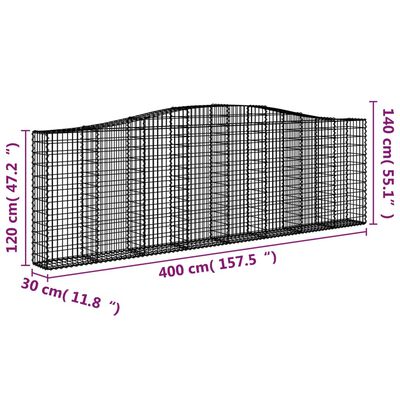 vidaXL Išlenkti gabiono krepšiai, 3vnt., 400x30x120/140cm, geležis