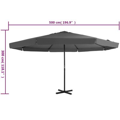 vidaXL Lauko skėtis nuo saulės su aliuminio stulpu, antracito, 500cm