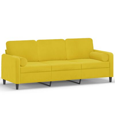 vidaXL Trivietė sofa su pagalvėlėmis, geltonos spalvos, 180cm, aksomas